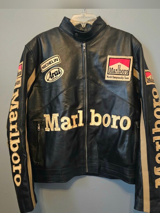 Marlboro Other - Vintage Marlboro Black Leather Racing Jacket Size L Large Embellished W Patches